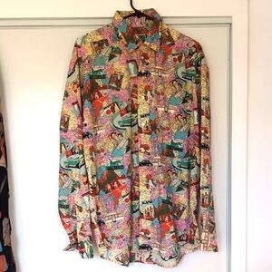 Nostalgic Colorful Johnny Cotton Men's Shirt - Travel Themed - Lg